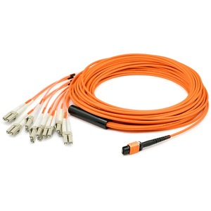 AddOn 15m MPO/UPC to 4xLC/UPC Duplex Orange OM1 OFNR (Riser-Rated) 8-Strand MMF Fiber Fanout Cable
