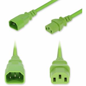 AddOn 3ft C14 Male to C13 Female Standard Commercial 18 AWG 250V at 10A PVC SJT (Service Junior Thermoplastic) Green Power Cable