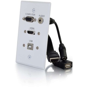 C2G Faceplate - 1-gang - White - Aluminum - 1 x HDMI Port(s) - 1 x Mini-phone Port(s) - 1 x VGA Port(s)