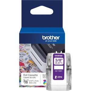 Brother Genuine CZ-1001 3/8" (0.37") 9mm wide x 16.4 ft. (5 m) long label roll featuring ZINK® Zero Ink technology