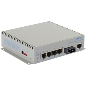 Omnitron Systems OmniConverter Managed Gigabit PoE+, MM SC, RJ-45, Ethernet Fiber Switch - 4 x 10/100/1000BASE-T, 1 x 1000BASE-X, DC Power, 5 Year Warranty