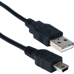 QVS USB Mini-B Sync & Charger High Speed Cable - 6 ft USB Data Transfer Cable for Cellular Phone, PDA, Tablet PC, GPS Receiver, Camera, Storage Drive, Gaming Console, Camcorder - First End: 1 x 4-pin USB 2.0 Type A - Male - Second End: 1 x 5-pin Mini USB 2.0 Type B - Male - Gold-flash Plated Contact - Black