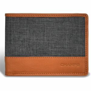 Champs Denim Carrying Case (Wallet) Credit Card - Tan Black - RFID Resistant - Top Grain Cowhide Leather, Denim Body - 3.3" Height x 4.5" Width x 0.3" Depth - Male
