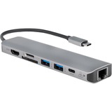 Rocstor Docking Station - Rocstor Premium USB-C Multiport Adapter -7-in-1 Hub -USB Type-C Slim Dock to 4K 60Hz HDMI, 1x USB-C with Up to 100W Power Delivery PD 3.0 Pass-Through, 2x USB 3.0 Type A Hub, SD (SD/SDXC/SDHC) Reader, Micro SD Reader -Gigabit Ethernet GbE RJ45, Mini Laptop Dock -Driverless -Windows&reg;, macOS&reg;, Chrome OS&reg; - Compatible with Thunderbolt&reg; 3/4 USB-C laptop, Ultrabook, Chromebook&reg; - MacBook&reg; Pro, MacBook Air&reg;, Lenovo&reg;, Dell&reg; - Aluminum