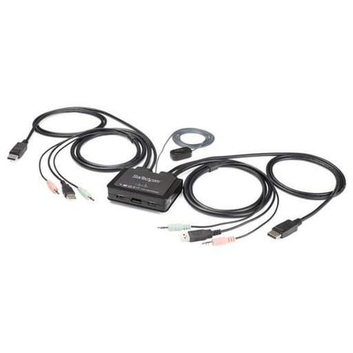 StarTech 2 Port DisplayPort KVM Switch - 4K 60Hz - UHD DP 1.2 USB KVM Switch w/ 4ft Cables & Audio - Bus Powered & Remote Switching