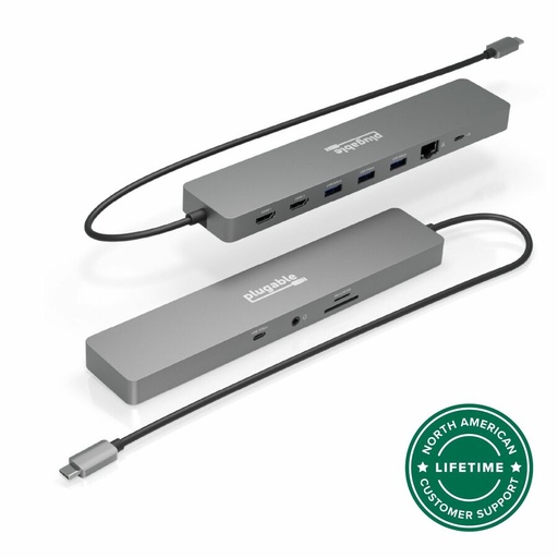 Plugable 11-in-1 USB-C Hub 100W USB-C Pass-through, Laptop Docking Station Dual Monitor with 4K 60Hz HDMI - Use for travel, hybrid work or in the classroom