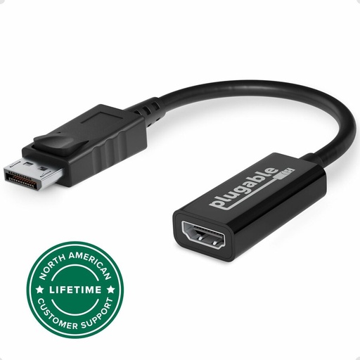 Plugable Active DisplayPort to HDMI Adapter - Connect any DisplayPort-Enabled PC or Tablet to an HDMI Enabled Monitor, TV or Projector for Ultra-HD Video Streaming (HDMI 2.0 up to 4K 3840x2160 @60Hz)