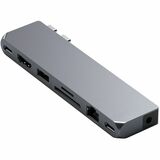 Satechi Pro Hub Max - for MacBook, Monitor - Charging Capability - Memory Card Reader - microSD, SD - Dual USB Type C - 4K @ 60Hz - 3840 x 2160 - 3 x USB Ports - 1 x USB 3.0 - 1 x USB Type-A Ports - USB Type-A - 2 x USB Type-C Ports - USB Type-C - 1 x RJ-45 Ports - Network (RJ-45) - HDMI - Space Gray - Wired - Gigabit Ethernet - 96W