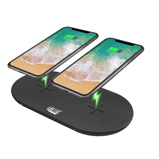 [17FastChargingDualPad] Adesso mobile device charger Headset, Smartphone, Smartwatch Black USB Wireless charging Fast charging Indoor