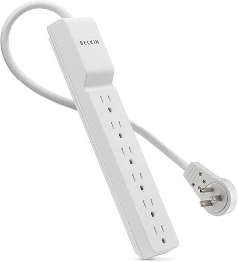 [32BelkinBE106001-06R] Belkin 6 Outlet Surge Protector - Rotating Plug - 6 foot Cable - White - 720 Joules