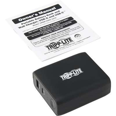 [17PowerBank-DirectPlug] Tripp Lite Portable 5000mAh 2-Port Mobile Power Bank and USB Battery Wall Charger Combo - Direct Plug, Black