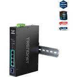 TRENDnet 5-Port Industrial Gigabit PoE+ Switch, Wide Temperature Range -20° - 65°C (-4° - 149°F), DIN-Rail Switch, 50-55V DC, 4 x Gigabit PoE+ Ports, 1 x Gigabit SFP Slot, TI-PGM541, Black