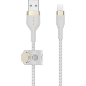 Belkin USB-A Cable with Lightning Connector - 3.30 ft Lightning/USB Data Transfer Cable for iPhone, iPad, iPod, iPad Air, iPad Pro, iPad mini - First End: 1 x USB Type A - Male - Second End: 1 x Lightning - Male - MFI - White