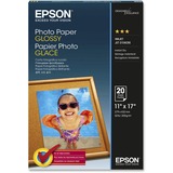 Epson Glossy Finish Photo Paper - 92 Brightness - 96% Opacity - Ledger/Tabloid - 11" x 17" - 52 lb Basis Weight - Glossy - White - 20 / Pack
