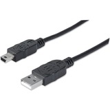 Manhattan Hi-Speed USB Device Cable - 5.91 ft Mini USB/USB Data Transfer Cable for USB Hub, Notebook, Computer, Desktop Computer, Peripheral Device - First End: 1 x 4-pin USB 2.0 Type A - Male - Second End: 1 x 5-pin Mini USB 2.0 Type B - Male - 480 Mbit/s - Shielding - Gold Plated Connector - Gold Plated Contact - 28 AWG - Black