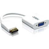 Aten DisplayPort to VGA Adapter - DisplayPort/VGA for Notebook, Video Device, TV - 1 Pack - 1 x DisplayPort Male Digital Audio/Video - 1 x HD-15 Female VGA - White