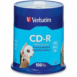 Verbatim CD-R 700MB 52X with Blank White Surface - 100pk Spindle