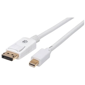 Manhattan Mini DisplayPort Monitor Cable - 9.84 ft DisplayPort/Mini DisplayPort A/V Cable for Audio/Video Device, Monitor, Desktop Computer, Notebook - First End: 1 x 20-pin Mini DisplayPort 1.2 Digital Audio/Video - Male - Second End: 1 x 20-pin DisplayPort 1.2 Digital Audio/Video - Male - 17.3 Gbit/s - Supports up to 4096 x 2160 - Shielding - Gold Plated Contact - 32 AWG - White