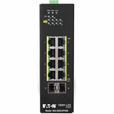 Eaton Tripp Lite Series 8-Port Lite Managed Industrial Gigabit Ethernet Switch - 10/100/1000 Mbps, PoE+ 30W, 2 GbE SFP Slots, -10° to 60°C, DIN Mount, TAA