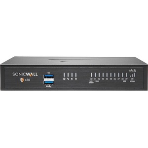 SonicWall TZ470 Network Security/Firewall Appliance - 8 Port - 10/100/1000Base-T - 2.5 Gigabit Ethernet - DES, 3DES, MD5, SHA-1, AES (128-bit), AES (192-bit), AES (256-bit) - 8 x RJ-45 - 2 Total Expansion Slots - 1 Year TotalSecure Advanced Edition - 60 Hz - Desktop, Rack-mountable - TAA Compliant