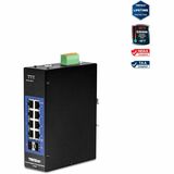 TRENDnet 10-Port Industrial Gigabit L2 Managed DIN-Rail Switch, TI-G102i, 8 X Gigabit, 2 X SFP Slots, DIN-Rail Mount, IP30, Ethernet Splitter, NDAA & TAA Compliant, Lifetime Protection, Black