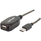 Manhattan Hi-Speed USB Active Extension Cable - 32.81 ft USB Data Transfer Cable - First End: 1 x USB 2.0 Type A - Male - Second End: 1 x USB 2.0 Type A - Female - 480 Mbit/s - Extension Cable - Black
