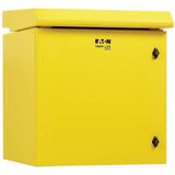Eaton Tripp Lite Series SmartRack Industrial Enclosure - NEMA 3R, Wall Mount, Metal, Locking, Fan With Thermal Switch, 23 in. Depth, 12U, Yellow