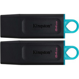 Kingston DataTraveler Exodia 64GB USB 3.2 (Gen 1) Flash Drive - 64 GB - USB 3.2 (Gen 1) - Black, Teal - 5 Year Warranty - 2 Pack