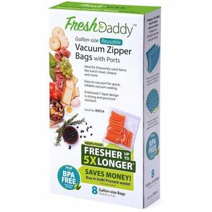 Presto Vacuum Zipper Bags with Ports - 1 gal Capacity - 10.25" Width x 11" Length - Food, Lunch, Meat, Cheese, Storage - 8 / Pack