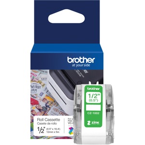 Brother Genuine CZ-1002 continuous length �" (0.5") 12 mm wide x 16.4 ft. (5 m) long label roll featuring ZINK® Zero Ink technology