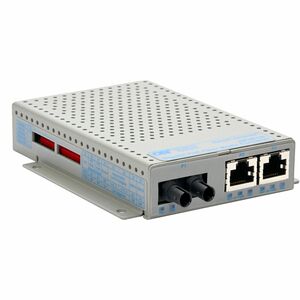 OmniConverter 10/100 PoE Ethernet Fiber Media Converter Switch RJ45 ST Multimode 5km Wide Temp - 2 x 10/100BASE-TX; 1 x 100BASE-FX; US AC Powered; Lifetime Warranty