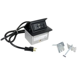 Wiremold Cord Ended deQuorum Single Flip Up Unit with USB - 20 A Rectangular Tabletop - Black - Steel - TAA Compliant