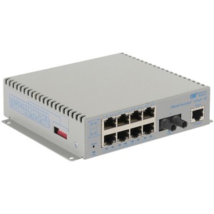 Omnitron Systems OmniConverter Managed Gigabit PoE+, SM ST, RJ-45, Ethernet Fiber Switch - 8 x 10/100/1000BASE-T, 1 x 1000BASE-X, DC Power, 5 Year Warranty