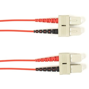 Black Box Fiber Optic Duplex Patch Network Cable - 16.40 ft Fiber Optic Network Cable for Network Device - First End: 2 x SC Network - Male - Second End: 2 x SC Network - Male - 10 Gbit/s - Patch Cable - OFNR - 50/125 &micro;m - Red - TAA Compliant