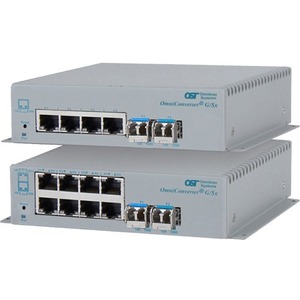 Omnitron Systems OmniConverter Unmanaged Gigabit, MM ST, RJ-45, Ethernet Fiber Switch - 4 x 10/100/1000BASE-T, 1 x 1000BASE-X, DC Power, 5 Year Warranty