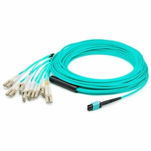AddOn 30m MPO/UPC to 4xLC/UPC Duplex Aqua OM4 LSZH 8-Strand Fiber Fanout Cable