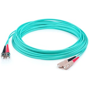 AddOn 21m ST to SC Aqua OM4 Duplex OFNP (Plenum-Rated) Fiber Patch Cable